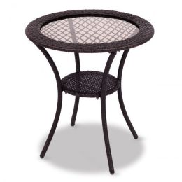 Outdoor Patio Rattan Bar Table Square Glass Top Table (Color: As The Pic Show, size: 26 Inch)