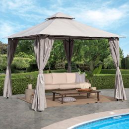 10X10 Ft Outdoor Patio Garden Gazebo Canopy, Outdoor Shading, Gazebo Tent With Curtains (Color: Gray)