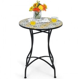 Patio Pool And Garden Lawn Mosaic Floral Pattern Bistro Round Table (Color: Exquisite Floral Pattern)