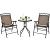 Garden Furniture Outdoor Patio Bistro 3 Pieces Set Of Round Table And Folding Chairs
