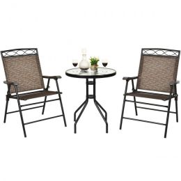 Garden Furniture Outdoor Patio Bistro 3 Pieces Set Of Round Table And Folding Chairs (Color: Shown In The Pic, size: 24 Inch)