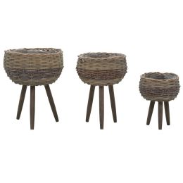 Planter 3 Pcs Wicker With Pe Lining (Color: Brown)