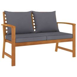 Garden Bench 47.2" With Dark Gray Cushion Solid Acacia Wood (Color: Grey)