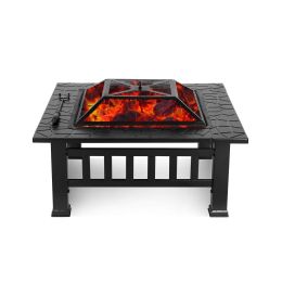 Upland 32Inch Charcoal Fire Pit With Cover (Color: Black)