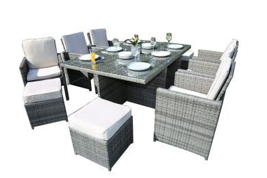 Direct Wicker 11-Piece Outdoor Pe Rattan Wicker Patio Dining Table Set Garden Outdoor Patio Furniture Set (Color: Gray)