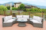 Direct Wicker Outdoor And Garden Patio Sofa Set 6Pcs Reconfigurable Stylish And Modern Style With Seat Cushion And Coffee Table