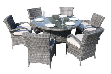 Direct Wicker Outdoor Patio Furniture 7Pcs Cast Aluminum Dining Table And Chair (Color: Gray)