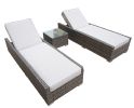 Direct Wicker Outdoor 3Pcs Deluxe Patio Adjustable Wicker Rattan Chaise Lounge Set With Cushions And Table