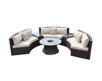 Direct Wicker Outdoor And Garden Patio Sofa Set 6Pcs Reconfigurable Stylish And Modern Style With Seat Cushion And Coffee Table (Color: Dark Color)