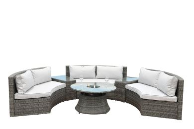 Direct Wicker Outdoor And Garden Patio Sofa Set 6Pcs Reconfigurable Stylish And Modern Style With Seat Cushion And Coffee Table (Color: Light Color)