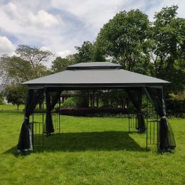 13X10Ft Outdoor Patio Gazebo Canopy Tent With Ventilated Double Roof And Mosquito Net (Detachable Mesh Screen On All Sides), Suitable For Lawn, Garden (Color: Gray)