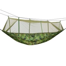 600Lbs Load 2 Persons Hammock With Mosquito Net Outdoor Hiking Camping Hommock Portable Nylon Swing Hanging Bed (Color: Camouflage)