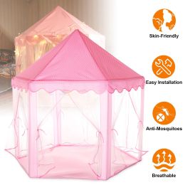 Kids Play Tents Princess For Girls Princess Castle Children Playhouse Indoor Outdoor Use (Color: Pink)