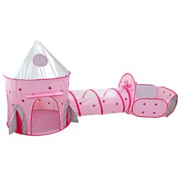 3 In 1 Rocket Ship Play Tent - Indoor/Outdoor Playhouse Set For Babies,Toddleers, Pink (Color: Pink)