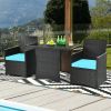 3 Pieces Patio Rattan Furniture Set With Cushion And Sofa Armrest