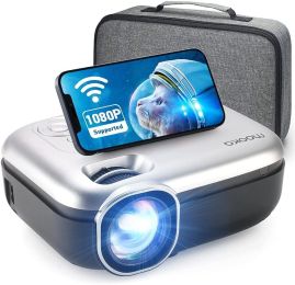 Mooka Wifi Projector 7500L Hd 1080P Movie Home Theater 200'' Display Wireless Us (Color: Silver Gray)