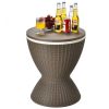 3 In 1 8 Gallon Patio Rattan Cooler Bar Table With Adjust Ice Bucket