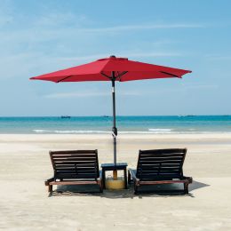 Outdoor Patio Umbrella Table Market Umbrella With Push Button Tilt And 360 Degree Rotation Crank For Garden, Deck, Backyard, Pool Xh (Color: Wine Red)