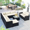 9-Piece Outdoor Patio Large Wicker Sofa Set, Rattan Sofa Set For Garden, Backyard,Porch And Poolside, Gray Wicker