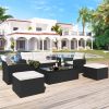 6-Piece All-Weather Wicker Pe Rattan Patio Outdoor Dining Conversation Sectional Set With Coffee Table, Wicker Sofas, Ottomans, Removable Cushions