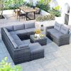 9-Piece Outdoor Patio Large Wicker Sofa Set, Rattan Sofa Set For Garden, Backyard,Porch And Poolside, Gray Wicker
