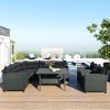 6-Piece Outdoor Wicker Sofa Set, Patio Rattan Dinning Set, Sectional Sofa With Thick Cushions And Pillows, Plywood Table Top, For Garden, Yard, Deck