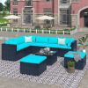 9-Piece Outdoor Patio Pe Wicker Rattan Conversation Sectional Sofa Sets With 3 Sofa, 3 Corner Sofa, 2 Ottomans, And 1 Glass Coffee Table, Removable So
