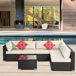 Outdoor Garden Patio Furniture 7-Piece Pe Rattan Wicker Sectional Cushioned Sofa Sets With 2 Pillows And Coffee Table (Number of Pieces: 7 Pieces)
