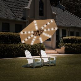 3 Tiers And 8 Ribs Outdoor Umbrella With 32 Led Lights,Patio Table Umbrella With Push Button Tilt And Crank,Beige (Color: As Pic)