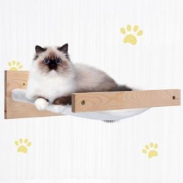 Wall-Mounted Cat Hammock, Cat Shelf And Perch For Wall, Cat Wall-Mounted Bed Furniture For Sleeping, Playing, Lounging, Natural Xh (Color: Log Color + White Flannel)