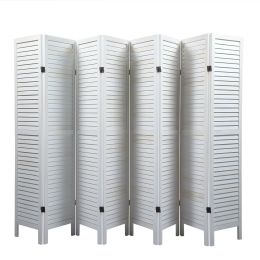 Sycamore Wood 8 Panel Screen Folding Louvered Room Divider (Color: Old White)