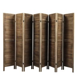 Sycamore Wood 8 Panel Screen Folding Louvered Room Divider (Color: Brown)