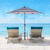Outdoor Patio 8.7-Feet Market Table Umbrella With Push Button Tilt And Crank, Red Stripes With 24 Led Lights[Umbrella Base Is Not Included] Rt