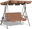 Outdoor 2-Seat Swing With Teapoy Weather Resistant Canopy Powder Coated Steel Frame Patio Swinging Hammock With  Stand And Removable Cushion
