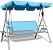 3 Person Patio Swing Seat With Adjustable Canopy For Patio, Garden, Poolside, Balcony