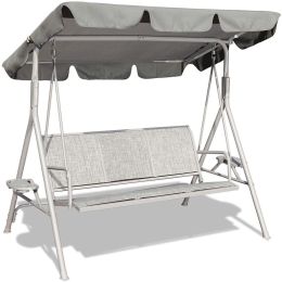 3 Person Patio Swing Seat With Adjustable Canopy For Patio, Garden, Poolside, Balcony (Color: Grey)