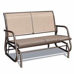 2 Person Swing Glider Chair Patio Swing Bench Garden Rocking Seat For Outdoor Patio,Backyard,Deck Swimming Pool (Color: Coffee)