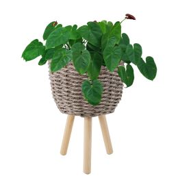 Wicker Planter Basket W Removable Legs For Indoor And Outdoor - All Weather Woven Flower Pots Cover , Planter Pot Container - Plant Stand (Color: Faux Seagrass, Option: Set 1)