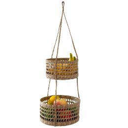 2-Tier Woven Wall Hanging Baskets For Storage And Plant Pot Holder (Option: Round)