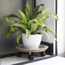 Set 2 Round Planter Caddy Wheels Heavy Duty Plant Pot For Indoor Garden And Balcony Decor (Option: Seagrass)