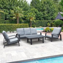 Aluminum Outdoor Patio Furniture Set, Modern Patio Conversation Sets, Outdoor Sectional Metal Sofa With 5 Inch Cushion And Coffee Table For Balcony, G (Color: Grey)