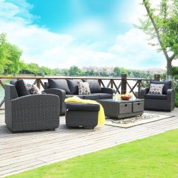 Direct Wicker Aluminum 5-Piece Outdoor Pe Rattan Wicker Sofa Rattan Patio Garden Furniture ,Gray (Color: Black Wicker)