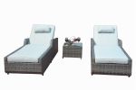 Direct Wicker Outdoor 3Pcs Deluxe Patio Adjustable Wicker Rattan Chaise Lounge Set With Cushions And Table