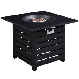 32 In. Square Ceramic Tile Top Outdoor Gas Fire Pit With Lava Rocks-Black, Only For Pick Up (Color: Black)