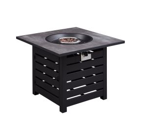 32 In. Square Ceramic Tile Top Outdoor Gas Fire Pit With Lava Rocks-Black, Only For Pick Up (Color: Gray)