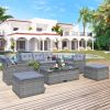 6-Piece All-Weather Wicker Pe Rattan Patio Outdoor Dining Conversation Sectional Set With Coffee Table, Wicker Sofas, Ottomans, Removable Cushions