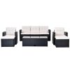 6-Piece All-Weather Wicker Pe Rattan Patio Outdoor Dining Conversation Sectional Set With Coffee Table, Wicker Sofas, Ottomans, Removable Cushions