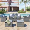 6-Piece All-Weather Wicker Pe Rattan Patio Outdoor Dining Conversation Sectional Set With Coffee Table, Wicker Sofas, Ottomans, Removable Cushions