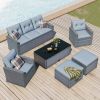 6-Piece All-Weather Wicker Pe Rattan Patio Outdoor Dining Conversation Sectional Set With Coffee Table, Wicker Sofas, Ottomans, Removable Cushions
