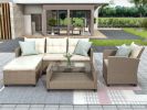 Outdoor, Patio Furniture Sets, 4 Piece Conversation Set Wicker Ratten Sectional Sofa With Seat Cushions(Beige Brown)